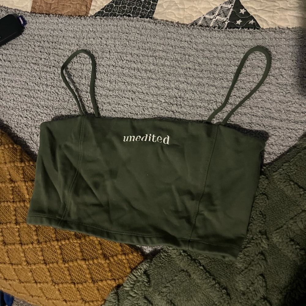 Green “unedited” tank top crop
